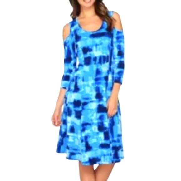 Susan Graver Cold Shoulder Dress. A-line. Soft Knit - Picture 1 of 12